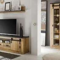 Aktuell Wohnwand Schrankwand in Used Wood Vintage Retro Set Lowboard Vitrine Regal Stove