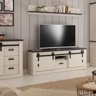 Wohnwand Schrankwand weiß Pinie Landhaus Wohnzimmer Anbauwand 4-tlg 380 cm Stove Meistverkauft