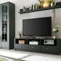 Wohnwand Schrankwand in grün Landhaus Wohnzimmer Anbauwand 3-tlg 230 cm Forres Beliebt