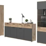 Wohnwand "Tomaso" in Nox Eiche und Basalt grau Wohnkombination 3-teilig 344 x 200 cm Abverkauf