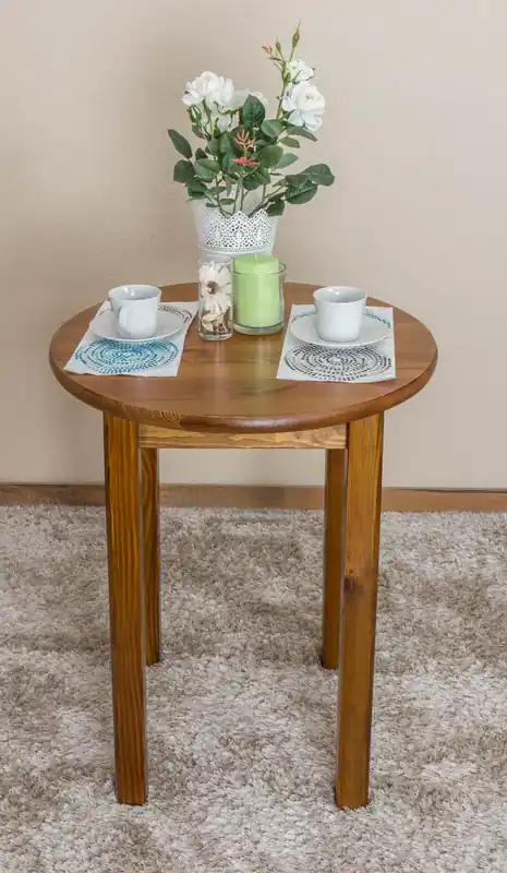 Zertifiziert Tisch Kiefer massiv Vollholz Eichefarben 003 (rund) - Durchmesser 60 cm
