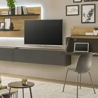 Abverkauf Wohnwand mit Sekretär Wohnzimmer Schrankwand Wotan Eiche grau Set 4-tlg. Center