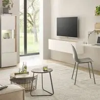 Zertifiziert Wohnwand Schrankwand in weiß und Eiche Set 5-tlg mit Sekretär Center 410 cm