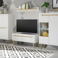 Wohnwand weiß matt Eiche Wohnzimmer Schrankwand Isgard Wohnkombination 4-tlg. 344 cm Bestpreis