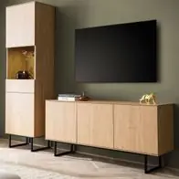 Wohnwand "Breda" in Stone Eiche Wohnkombination 2-teilig 220 cm, mit Push-to-Open Zertifiziert