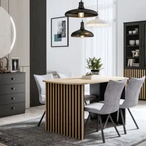 Esszimmer Komplett - Set B Cikarang, 3-teilig, Farbe: Schwarz / Eiche Garantierte Lieferung