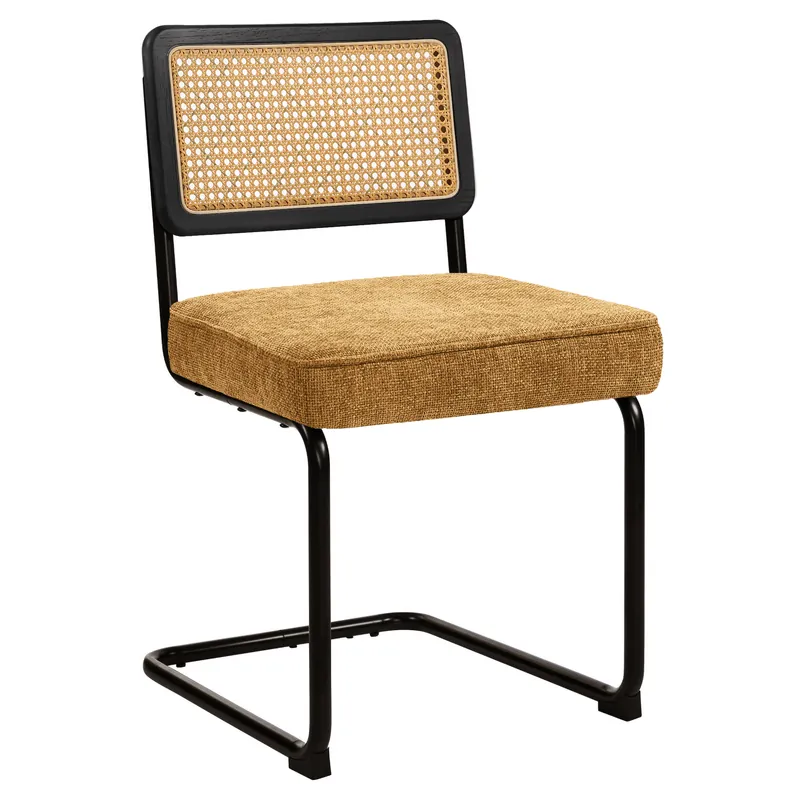 Neu Im Sortiment HAWAII | Bistro Stuhl | Stoff/ Textil | Honig Braun | Rücken: Rattan Eiche