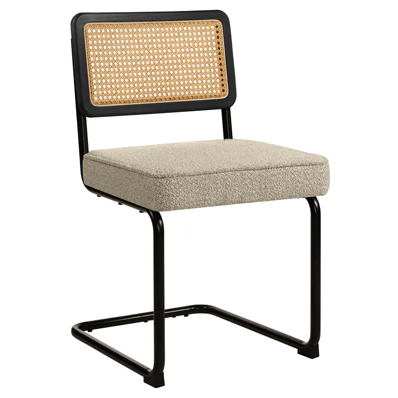 Sonderaktion HAWAII | Bistro Stuhl | Teddystoff | Beige | Rücken: Rattan Eiche