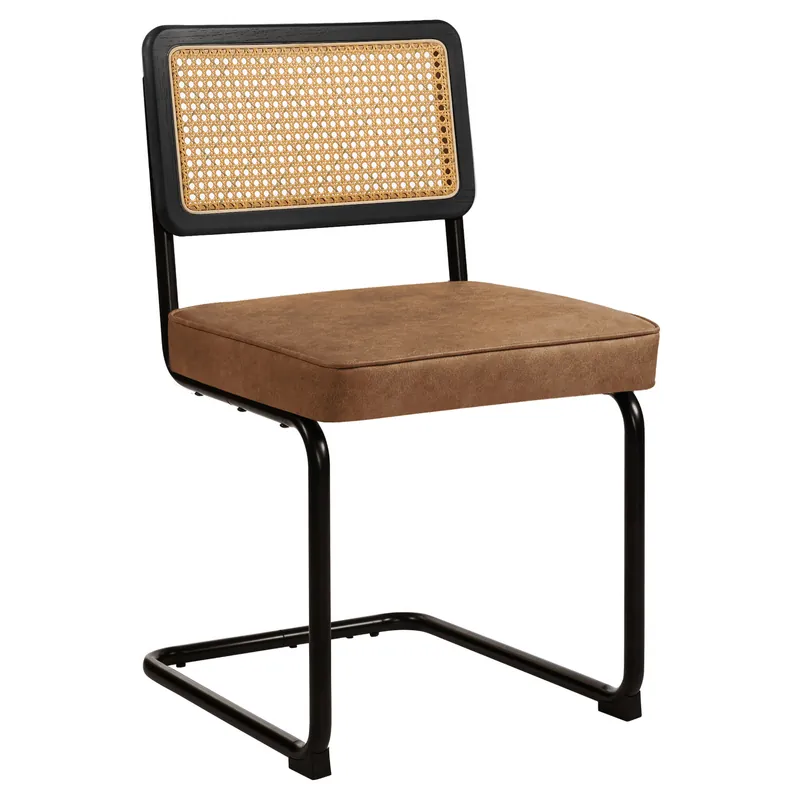 HAWAII | Bistro Stuhl | Leder | Braun | Rücken: Rattan Eiche Neuheit