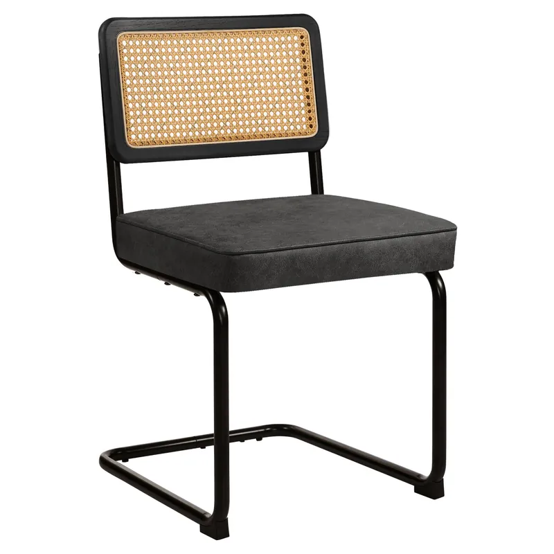 HAWAII | Bistro Stuhl | Leder | Schwarz | Rücken: Rattan Eiche Gratis Versand