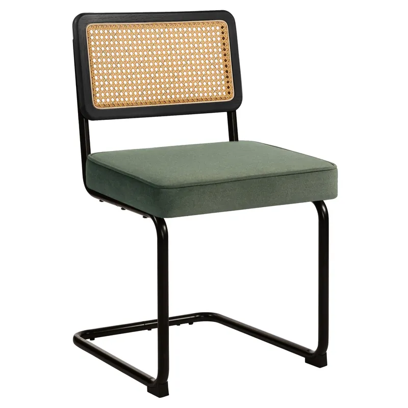 Sofort Bestellen HAWAII | Bistro Stuhl | Samt | Grün | Rücken: Rattan Eiche