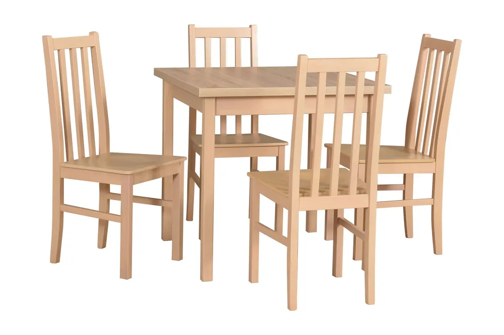 Begrenztes Angebot Essgruppe F mit 4 Stühlen, Holzfarbe: Eiche, einfaches Design, 4 massive Holzstühle, robuster Tisch, platzsparend, hochwertiges Material, pflegeleicht