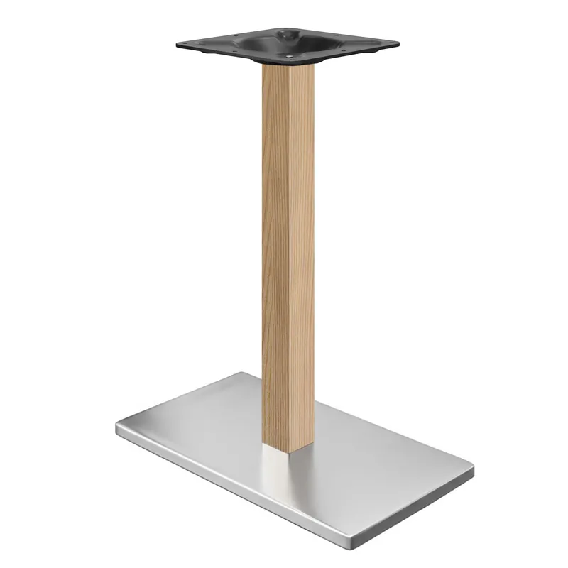 Top-Angebot MADRID | Bistro Stehtischgestell | Edelstahl/Eiche | Höhe: 105 cm | Säule: 6 x 6 cm | Bodenplatte: 40 x 70 cm