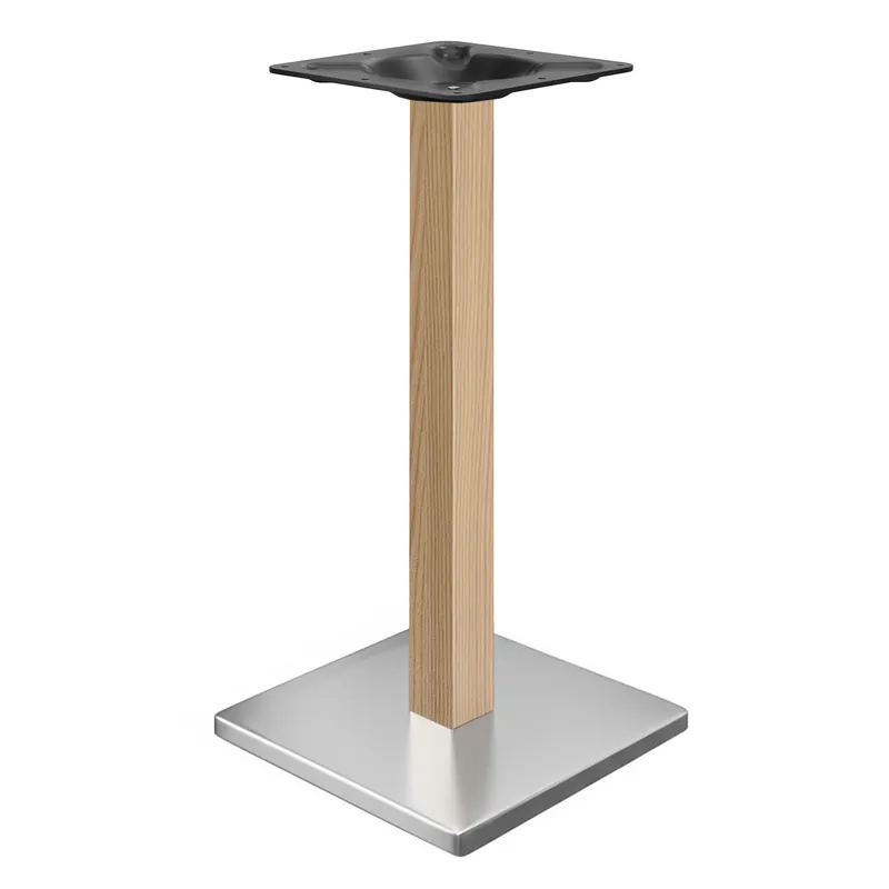 Bestseller MADRID | Bistro Stehtischgestell | Edelstahl/Eiche | Höhe: 105 cm | Säule: 6 x 6 cm | Bodenplatte: 45 x 45 cm