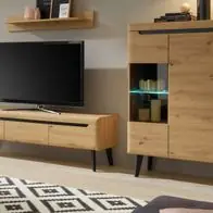 Wohnwand Eiche Artisan schwarz Wohnzimmer Set mit Highboard und TV-Lowboard Ronson Nur Für Kurze Zeit