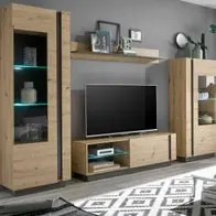 Wohnwand Schrankwand Eiche Artisan und grau Wohnzimmer Möbel 4-tlg. 290 cm Louna Neu Im Sortiment