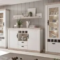 Wohnwand in Pinie weiß Landhaus Wohnzimmer Esszimmer Möbel 4-tlg Rovola 330 cm Bestpreis