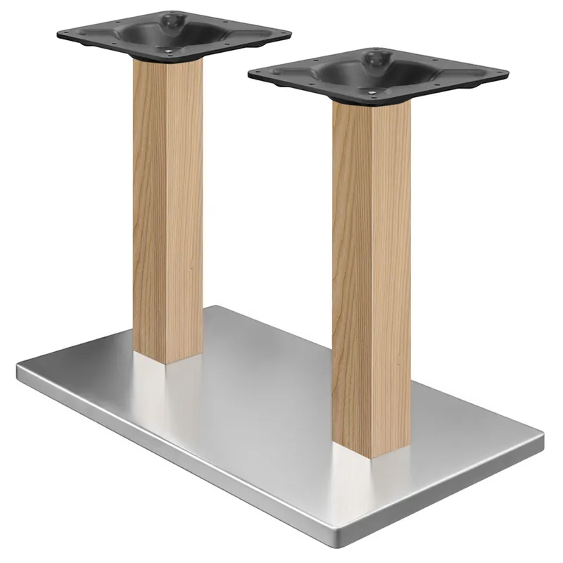 Sichere Zahlung MADRID | Bistro Doppel Tischgestell | Edelstahl/Eiche | Höhe: 71 cm | Säule: 6 x 6 cm | Bodenplatte: 40 x 70 cm