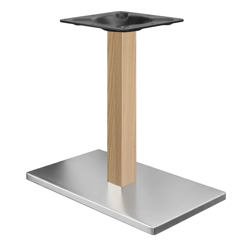 Bestseller MADRID | Bistro Tischgestell | Edelstahl/Eiche | Höhe: 72 cm | Säule: 6 x 6 cm | Bodenplatte: 40 x 70 cm