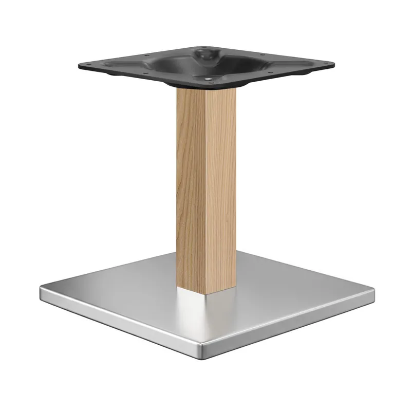 Aktuell MADRID | Bistro Tischgestell | Edelstahl/Eiche | Höhe: 72 cm | Säule: 6 x 6 cm | Bodenplatte: 50 x 50 cm