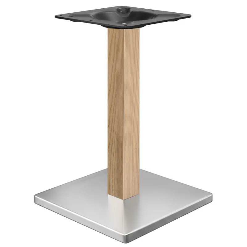 Wochenendangebot MADRID | Bistro Tischgestell | Edelstahl/Eiche | Höhe: 72 cm | Säule: 6 x 6 cm | Bodenplatte: 45 x 45 cm