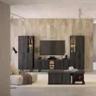 Wohnwand Orion 4-Teilig in Rosenholzoptik/Schwarz Versand Am Gleichen Tag