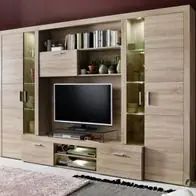 Wohnwand Schrankwand Eiche Sonoma 290 cm Wohnzimmer Anbauwand mit Beleuchtung Mondeo Finale Aktion