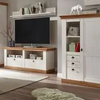 Wohnwand Schrankwand Eiche weiß Pinie Anbauwand Set Landhaus 356 cm 4-tlg Hemsby Saisonangebot