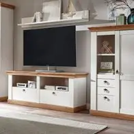 Wohnwand Schrankwand Eiche weiß Pinie Anbauwand Set Landhaus 376 cm 4-tlg Hemsby Knallerangebot