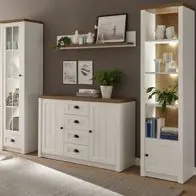 Wohnwand Schrankwand Eiche weiß Pinie Anbauwand Set Landhaus 270 cm 4-tlg Seyne Beliebt