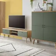 Wohnwand in Salbei Eiche Wohnzimmer Schrankwand Juna Anbauwand 3-teilig 337 cm Heißes Angebot