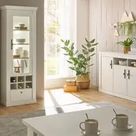 Wohnzimmer Esszimmer Möbel Set 2x Vitrine Sideboard weiß Pinie Fiastra mit Soft-Close Sichere Zahlung