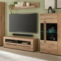 Wohnwand Schrankwand Eiche Evoke Wohnzimmer 4-tlg Design-D mit Soft-Close 310 cm Nur Für Kurze Zeit