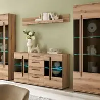 Wohnwand Eiche Evoke Schrankwand mit Sideboard und 2x Vitrine Design-D Soft-Close Zertifiziert