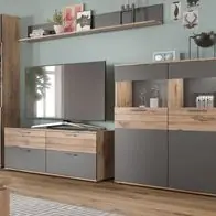 Wohnwand "Tomaso" in Nox Eiche und Basalt grau Wohnkombination 4-teilig 327 x 200 cm Billig