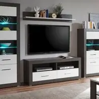 Wohnzimmer Wohnwand weiß Hochglanz grau Schrankwand mit Lowboard Briard 335 cm Preiswert