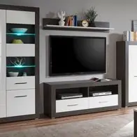 Wohnwand in weiß Hochglanz Stone grau Anbauwand Wohnzimmer Möbel 370 cm Briard Mega-Angebot