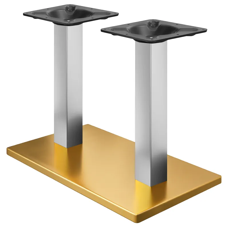 Neue Kollektion MADRID | Bistro Doppel Tischgestell | Gold/Edelstahl | Höhe: 71 cm | Säule: 8 x 8 cm | Bodenplatte: 40 x 70 cm