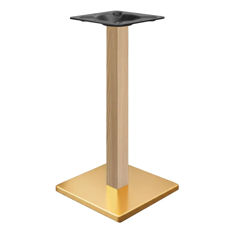 Sichere Zahlung MADRID | Bistro Stehtischgestell | Gold/Eiche | Höhe: 104 cm | Säule: 8 x 8 cm | Bodenplatte: 45 x 45 cm