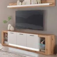 Aktuell TV-Lowboard und Wandboard weiß matt Eiche Wohnkombination Set 2-tlg Rivian 198 cm