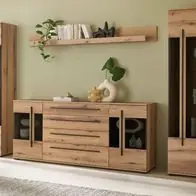 Wohnwand Eiche Evoke Schrankwand Sideboard und 2x Vitrine Design-D mit Soft-Close Sonderangebot