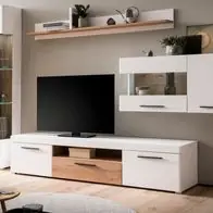 Wohnwand Schrankwand weiß Eiche Wohnzimmer Schrank Set 4-tlg. Lavell mit Soft-Close Top-Seller