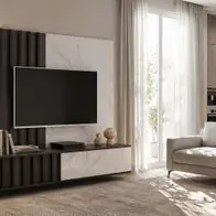 Anbauwand Wohnwand Schrankwand NOIR II DGMW mit Lamellen und Push-Click System Abverkauf