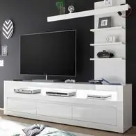 Wohnwand 2-tlg. Nobile in Hochglanz weiß / grau TV-Lowboard und Wandregal 217 cm Heißes Angebot