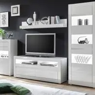 Wohnwand weiß Hochglanz und Stone grau Schrankwand Wohnzimmer 4-tlg Nobile 300 cm Sonderangebot
