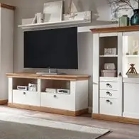 Wohnwand Schrankwand Eiche weiß Pinie Anbauwand Set Landhaus 375 cm 4-tlg Hemsby Preisreduziert