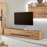 Abverkauf Wohnwand Eiche Evoke Wohnzimmer Schrankwand mit XL TV-Lowboard 220 cm Center 400 cm
