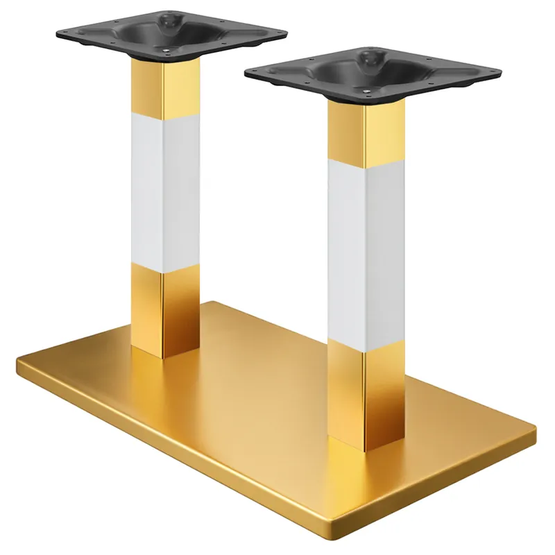 Kostenfreie Lieferung MADRID | Bistro Doppel Tischgestell | Gold/Weiß | Höhe: 72 cm | Säule: 6 x 6 cm | Bodenplatte: 40 x 70 cm