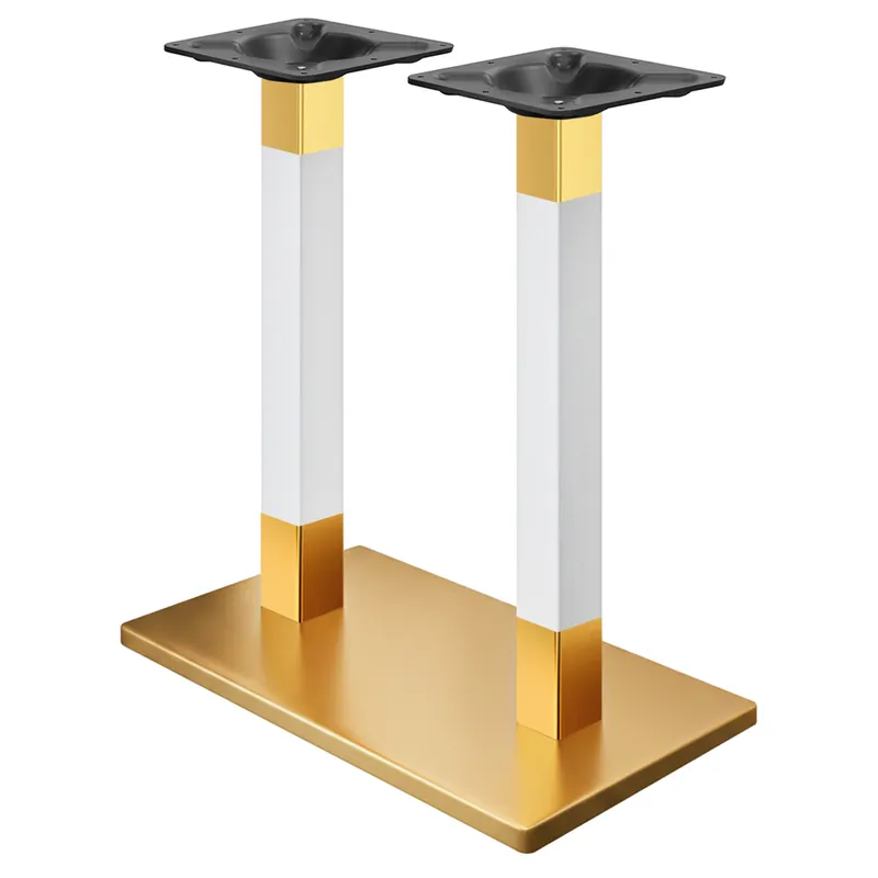 Nur Heute MADRID | Bistro Doppel Stehtischgestell | Gold/Weiß | Höhe: 104 cm | Säule: 6 x 6 cm | Bodenplatte: 40 x 70 cm