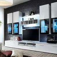 Aktuell Wohnwand Anbauwand Wohnzimmer Schrankwand LYRA mit Hochglanz und Led Beleuchtung